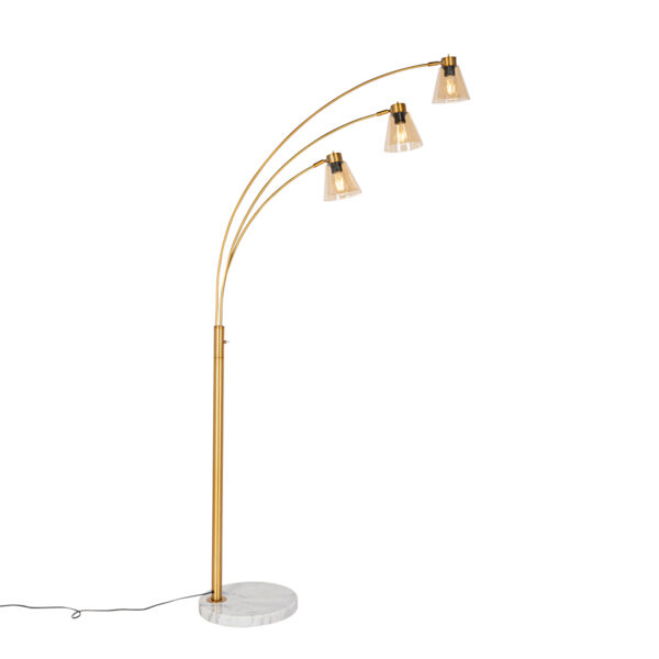 booglampen Booglamp brons met marmer en amber glas Nina GlasSteen BetonStaal Brons