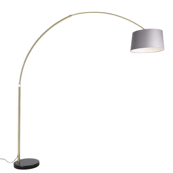 booglampen Booglamp messing met marmer stoffen kap grijs 45 cm XXL StaalLinnenStof Grijs Wauw wat een mooie booglamp is XXL. De perfecte lamp voor in modern of