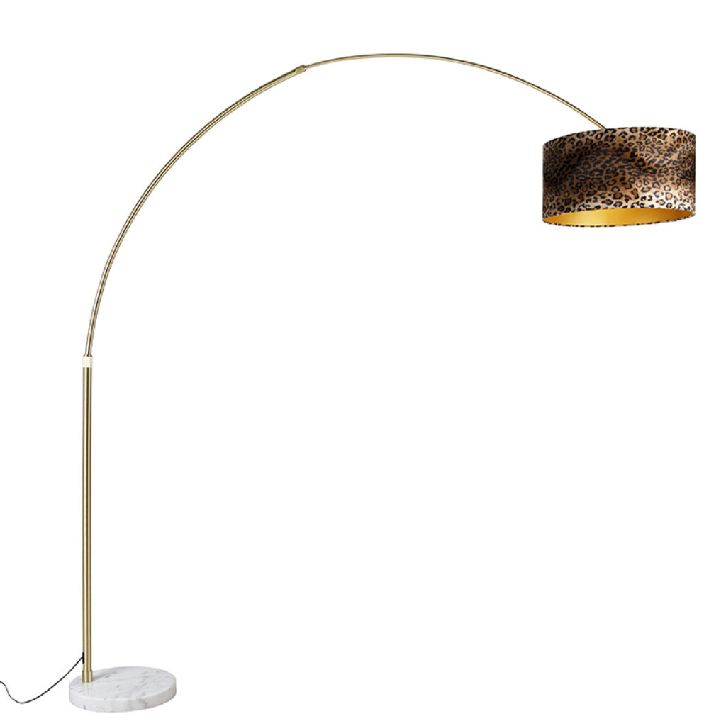 booglampen Booglamp messing met wit stoffen kap luipaard 50 cm XXL StaalStof Luipaard print Wauw wat een opvallende booglamp is Deze alleen voor de waaghalzen