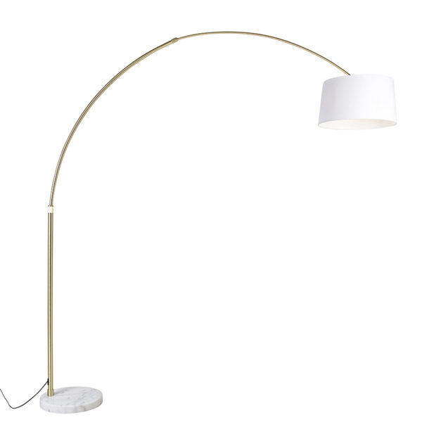 booglampen Booglamp messing met wit stoffen kap 50 cm XXL LinnenStaalStof Wit Een hele chique booglamp voor in de woonkamer of op kantoor. trekt direct alle
