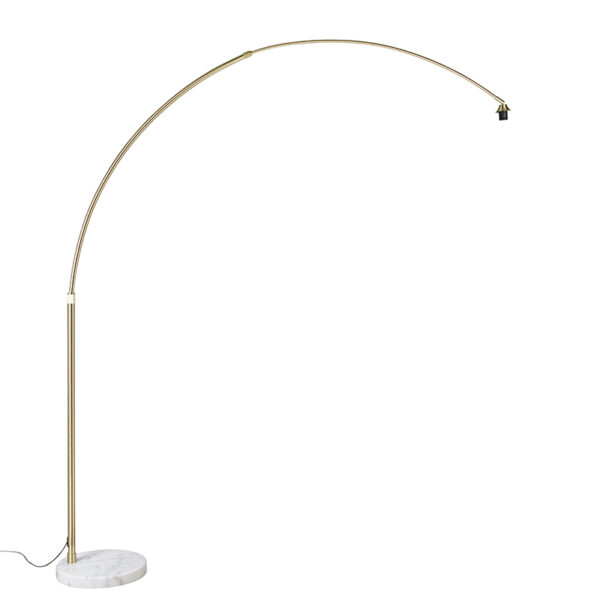 booglampen Booglamp messing met witte marmeren voet verstelbaar XXL StaalMarmer is een tijdloos model dat prima past in Art Deco. Zijn moderne uitstraling heeft