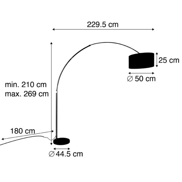 Booglamp messing met zwart stoffen kap zwart 50 cm - XXL - Afbeelding 3