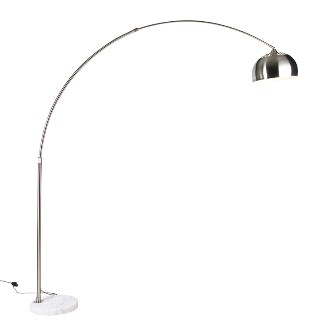 booglampen Booglamp staal met witte marmeren voet verstelbaar XXL MarmerStaal Staal is een tijdloos model dat prima past in ieder interieur. Zijn moderne