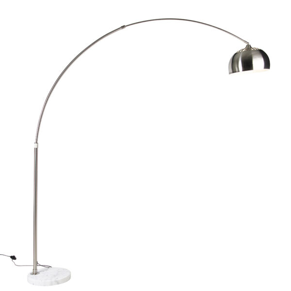 booglampen Booglamp staal met witte marmeren voet verstelbaar XXL MarmerStaal Staal is een tijdloos model dat prima past in ieder interieur. Zijn moderne