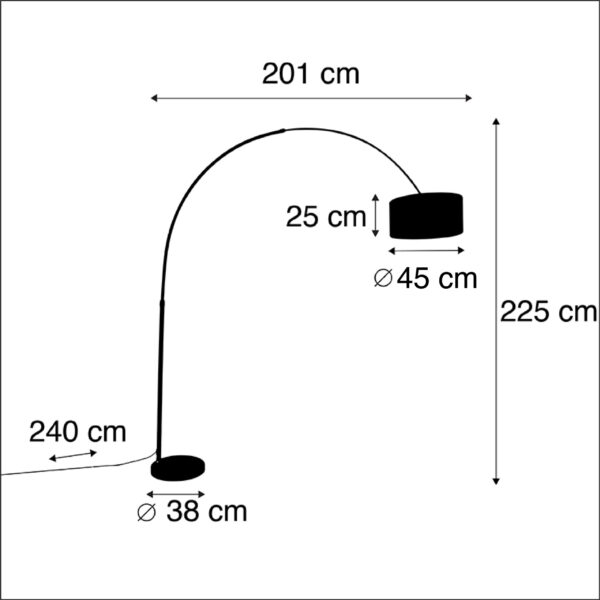 Booglamp staal stoffen kap bruin 45 cm - XXL - Afbeelding 3