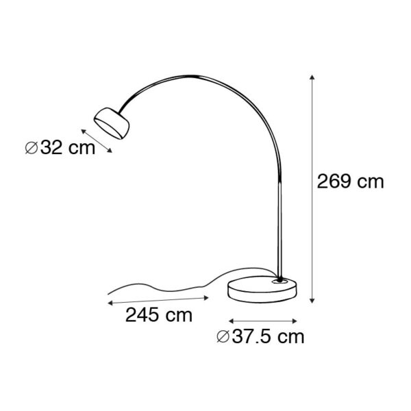Booglamp staal stoffen kap wit 45 cm - XXL - Afbeelding 3