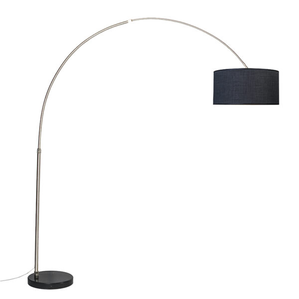 booglampen Booglamp staal stoffen kap zwart 50 cm XXL MetaalStof Staal Deze booglamp geeft een super tijdloze touch aan je interieur met zijn stalen kleur in