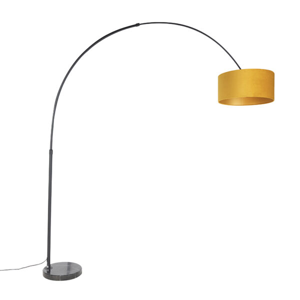 booglampen Booglamp zwart met velours kap okergeel goud 50 cm XXL StaalMarmerStof Geel Een leuke booglamp als blikvanger in Deze marmeren voet is net wat jij