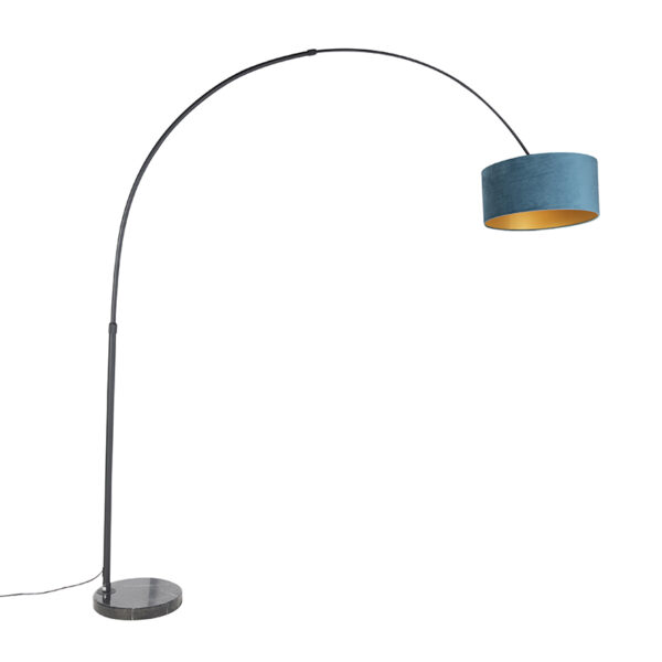 booglampen Booglamp zwart velours kap blauw met goud 50 cm XXL StaalMarmerStof Blauw Een leuke booglamp als blikvanger in Deze marmeren voet is net wat jij
