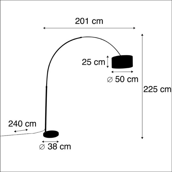 Booglamp zwart velours kap bloemen dessin 50 cm - XXL - Afbeelding 3