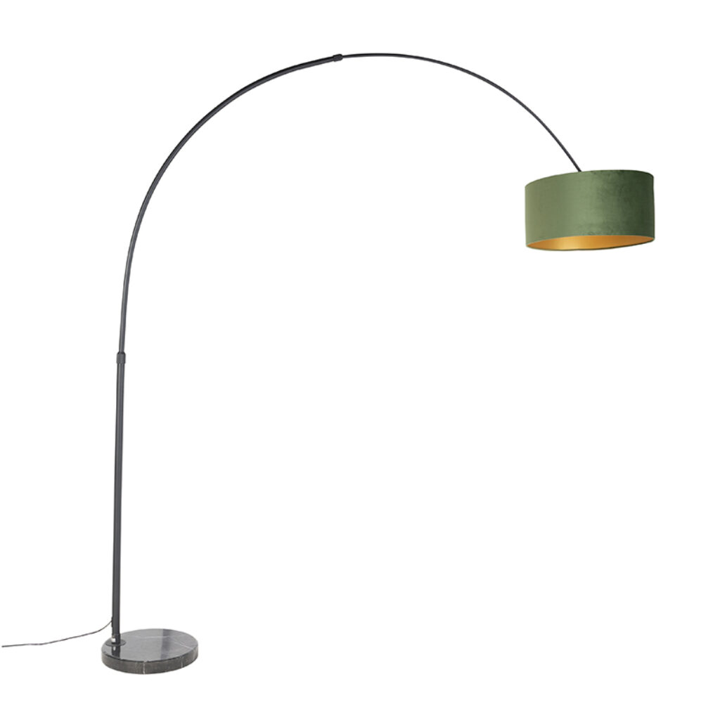 booglampen Booglamp zwart velours kap groen met goud 50 cm XXL StaalMarmerStof Groen Een leuke booglamp als blikvanger in Deze marmeren voet is net wat jij