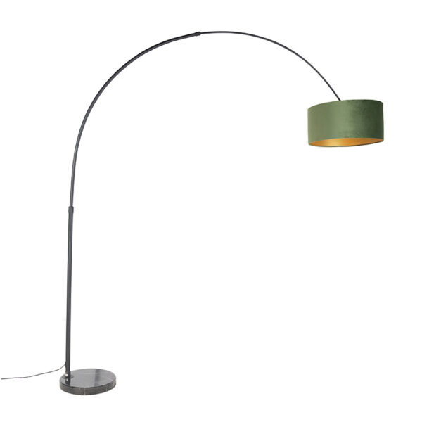 booglampen Booglamp zwart velours kap groen met goud 50 cm XXL StaalMarmerStof Groen Een leuke booglamp als blikvanger in Deze marmeren voet is net wat jij