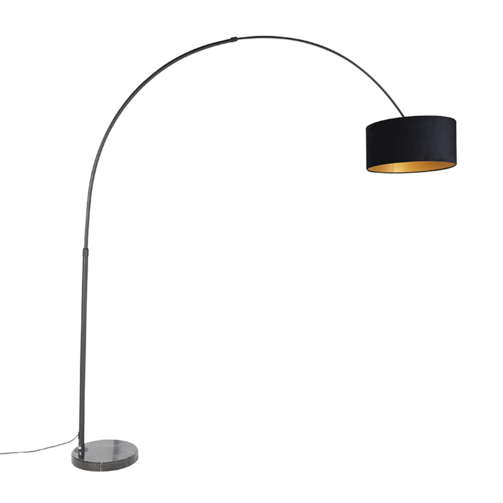 booglampen Booglamp zwart velours kap met goud 50 cm XXL StaalMarmerStof Zwart Een leuke booglamp als blikvanger in Deze marmeren voet is net wat jij nodig hebt