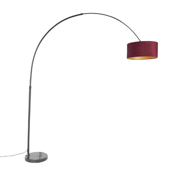 booglampen Booglamp zwart velours kap rood met goud 50 cm XXL StaalMarmerStof Rood Een leuke booglamp als blikvanger in Deze marmeren voet is net wat jij nodig