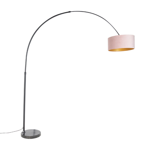 booglampen Booglamp zwart velours kap roze met goud 50 cm XXL StaalMarmerStof Roze Een leuke booglamp als blikvanger in Deze marmeren voet is net wat jij nodig