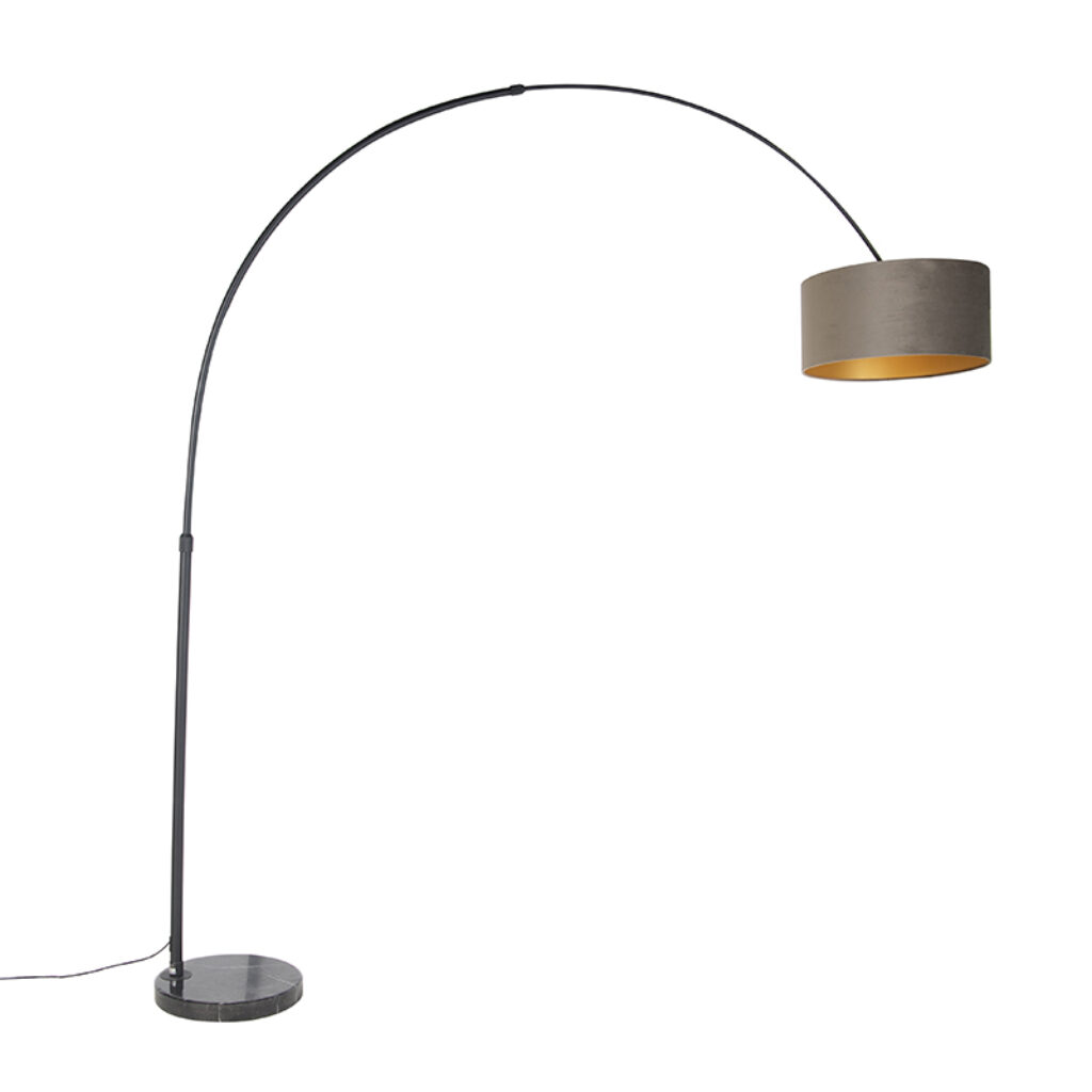 booglampen Booglamp zwart velours kap taupe met goud 50 cm XXL StaalMarmerStof Taupe Een leuke booglamp als blikvanger in Deze marmeren voet is net wat jij