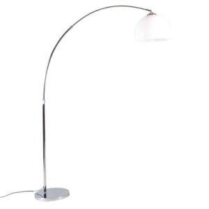 booglampen Moderne booglamp chroom met witte kap Arc Basic KunststofStaal Chroom Deze moderne vloerlamp is een echte sfeermaker binnen jouw Het tijdloze opaal