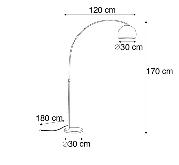 Moderne booglamp koper met witte kap - Arc Basic - Afbeelding 3