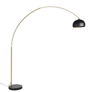 booglampen Moderne booglamp messing met marmeren voet en zwarte kap 325 cm XXL Staal Zwart Een vleugje modern maar toch heel dat is deze booglamp. De stalen in