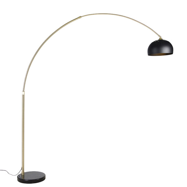 booglampen Moderne booglamp messing met marmeren voet en zwarte kap 325 cm XXL Staal Zwart Een vleugje modern maar toch heel dat is deze booglamp. De stalen in