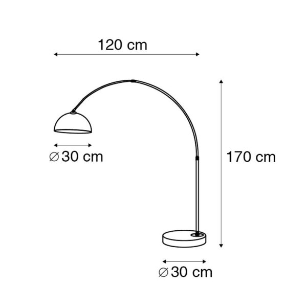 Moderne booglamp messing met witte kap - Arc Basic - Afbeelding 3
