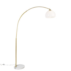 booglampen Moderne booglamp messing met witte kap Arc Basic StaalKunststof is de perfecte voor in een modern interieur. De gouden poot en wit marmeren voet