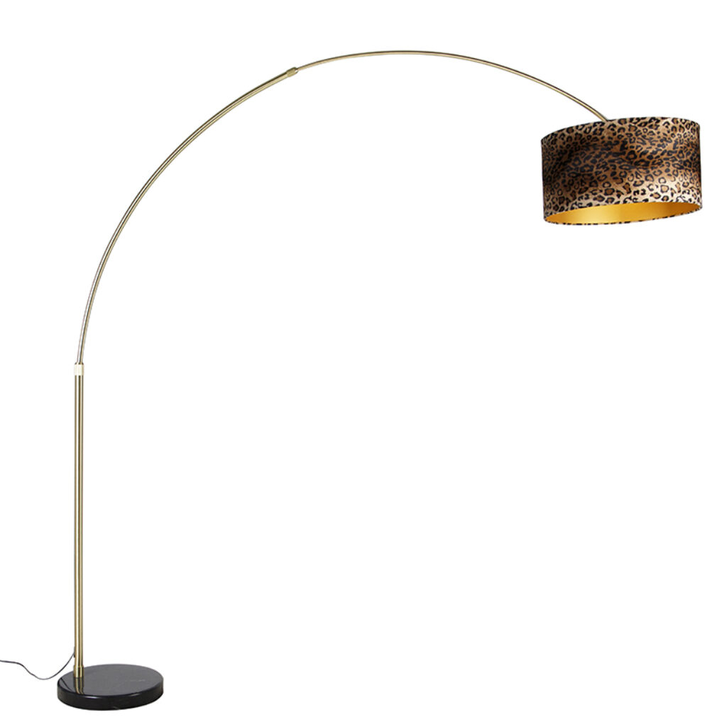 booglampen Moderne booglamp messing zwart marmeren voet kap luipaard 50 cm StaalStof Luipaard print Wij zijn helemaal fan van deze gewaagde met Met boog haalt