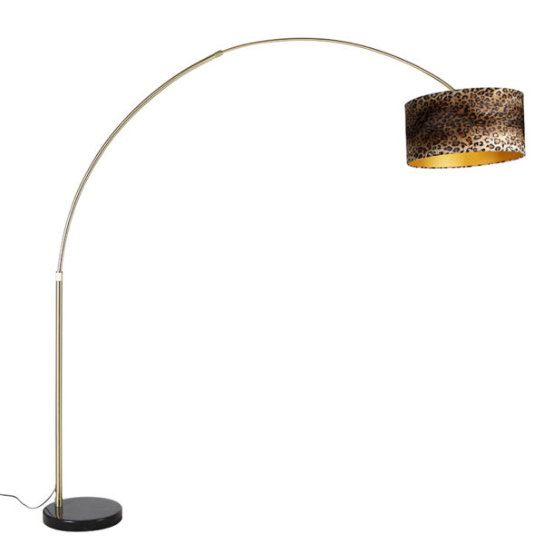 booglampen Moderne booglamp messing zwart marmeren voet kap luipaard 50 cm StaalStof Luipaard print Wij zijn helemaal fan van deze gewaagde met Met boog haalt