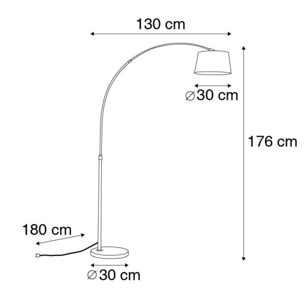 Moderne booglamp staal met grijze stoffen kap - Arc Basic - Afbeelding 4