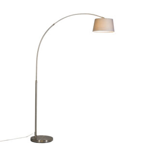 booglampen Moderne booglamp staal met grijze stoffen kap Arc Basic StofStaal Grijs De heeft een uitgesproken minimale uitstraling zijn stalen basis in