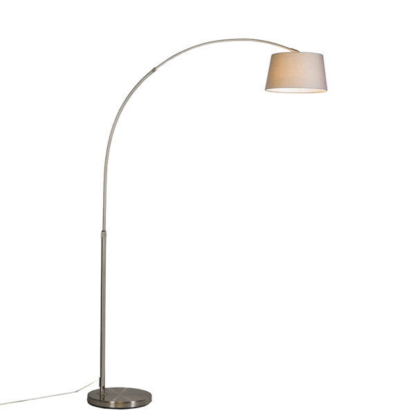 booglampen Moderne booglamp staal met grijze stoffen kap Arc Basic StofStaal Grijs De heeft een uitgesproken minimale uitstraling zijn stalen basis in