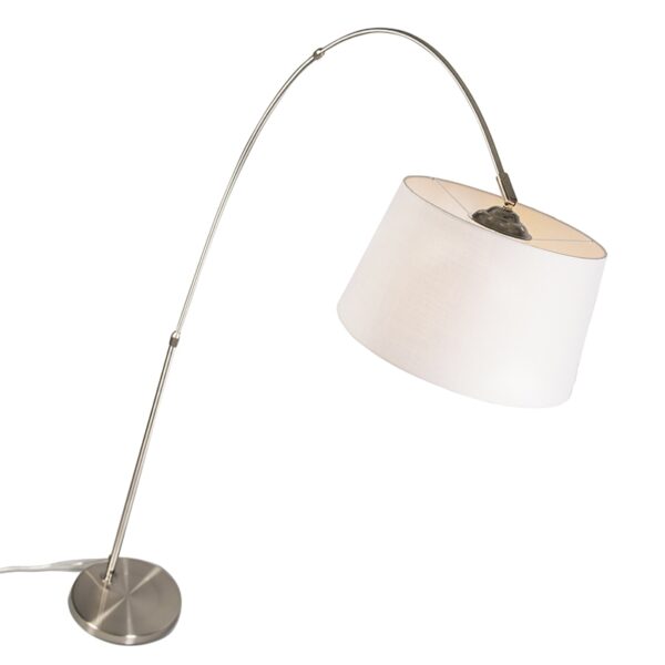 Moderne booglamp staal met witte stoffen kap - Arc Basic - Afbeelding 2