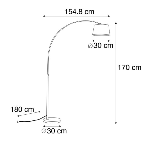 Moderne booglamp staal met witte stoffen kap - Arc Basic - Afbeelding 3