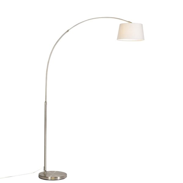 booglampen Moderne booglamp staal met witte stoffen kap Arc Basic StofStaal Wit De heeft een uitgesproken uitstraling zijn stalen basis in combinatie de