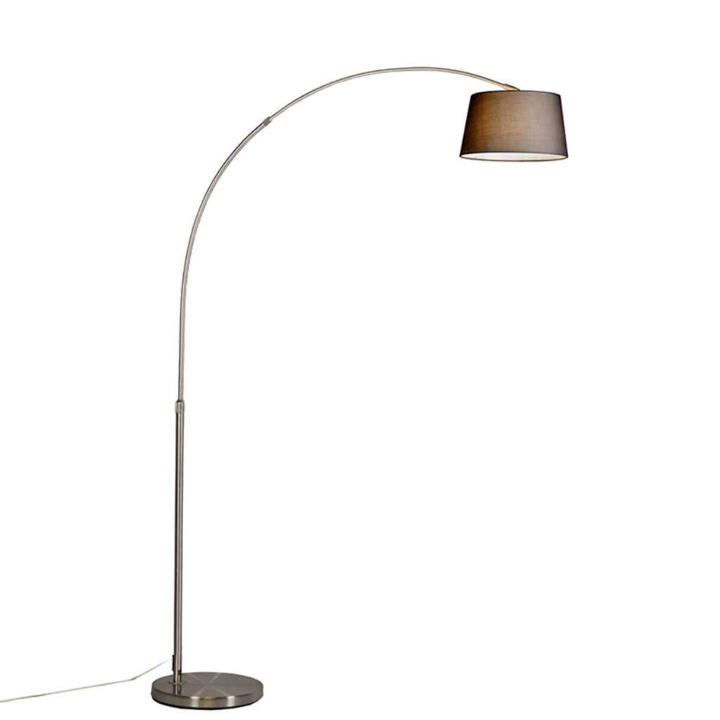 booglampen Moderne booglamp staal met zwarte stoffen kap Arc Basic StofStaal Staal De heeft een uitgesproken minimale uitstraling zijn stalen basis in