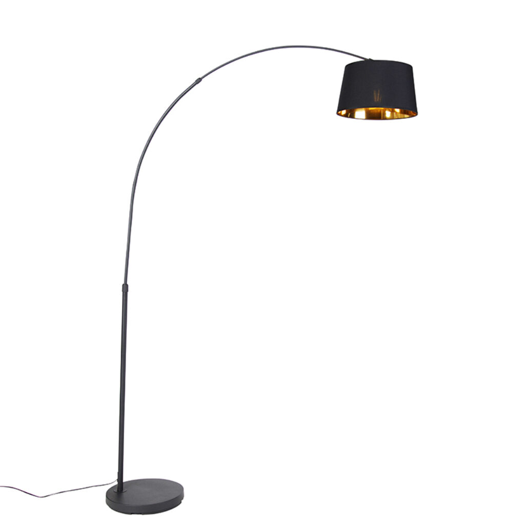 booglampen Moderne booglamp zwart met goud Arc Basic StaalStofKunststof Zwart Een zwarte die in elk interieur past door zijn basic ontwerp en afwerking