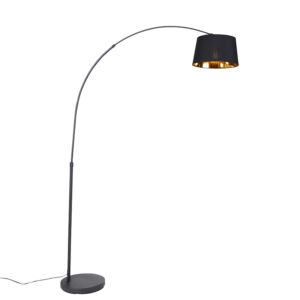 booglampen Moderne booglamp zwart met goud Arc Basic StaalStofKunststof Zwart Een zwarte die in elk interieur past door zijn basic ontwerp en afwerking