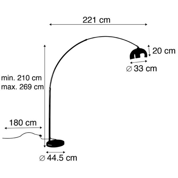 Moderne booglamp zwart met wit verstelbaar - XXL - Afbeelding 3
