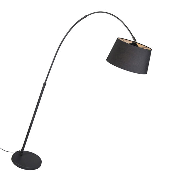 Moderne booglamp zwart met zwarte stoffen kap - Arc Basic - Afbeelding 2