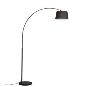 booglampen Moderne booglamp zwart met zwarte stoffen kap Arc Basic StofStaal Zwart Wat een mooie in mat schuine kap. De heeft uitgesproken minimale uitstraling