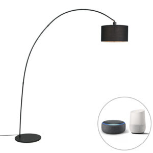 booglampen Smart moderne booglamp zwart incl. A60 Wifi Vinossa StaalStof Zwart De heeft een uitgesproken minimale uitstraling met zijn zwarte kleur in