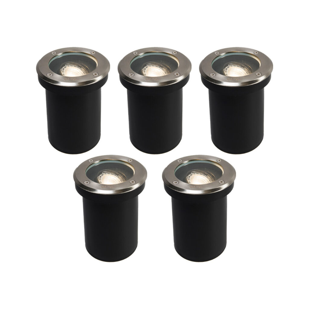 grondspots Set van 5 buiten RVS IP65 Delux GlasKunststofRoestvrij staal Staal Mooie grondspot goede kwaliteit met zware afdekring. Deze is voorzien een