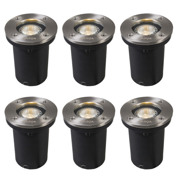 grondspots Set van 6 moderne grondspot staal RVS Basic Round GlasRoestvrij Staal Laat jouw tuin of oprit stralen met de Round. De spot is gemaakt glas. Hij
