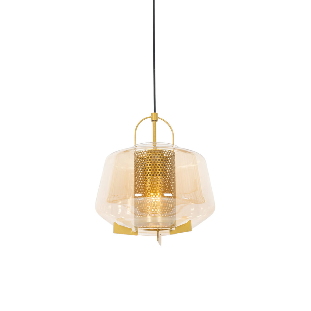hanglampen Art deco hanglamp goud met amber glas 30 cm Kevin GlasStaal Haal een echte eyecatcher in huis onze Kevin. Deze is gemaakt van staal wat zorgt voor