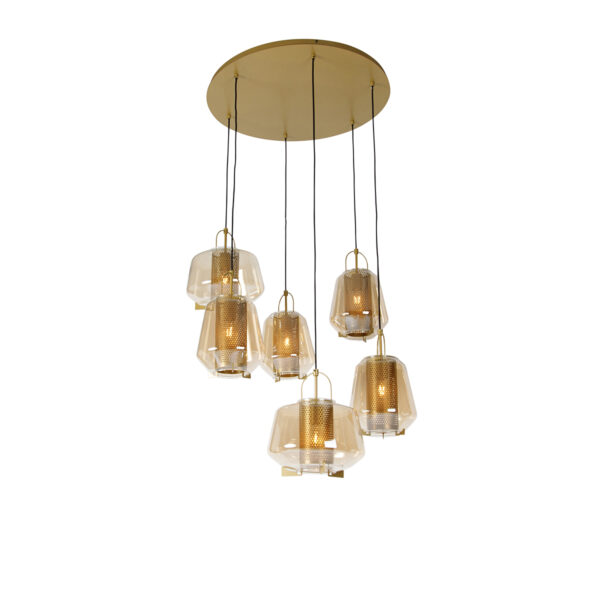 hanglampen Art deco hanglamp goud met amber glas Kevin GlasStaal Het is bijna kunst deze art hanglamp. Prachtig voor elke ruimte waar je nog wel een blikvanger