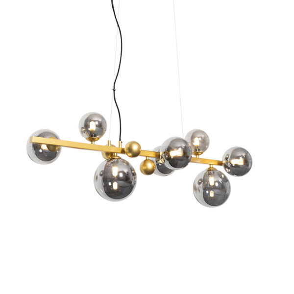 Art Deco hanglamp goud met smoke glas 8-lichts - David - Afbeelding 2