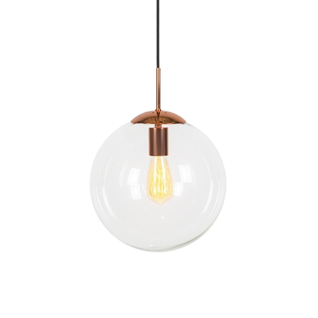 hanglampen Art deco hanglamp koper met helder glas 30 cm Ball GlasMetaal Koper De retro is een mooie ronde lamp gemaakt van metalen koperen afwerking. Het