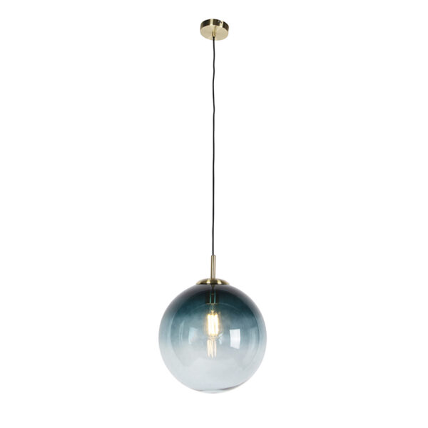 Art Deco hanglamp messing met oceaanblauw glas 33 cm - Pallon - Afbeelding 2