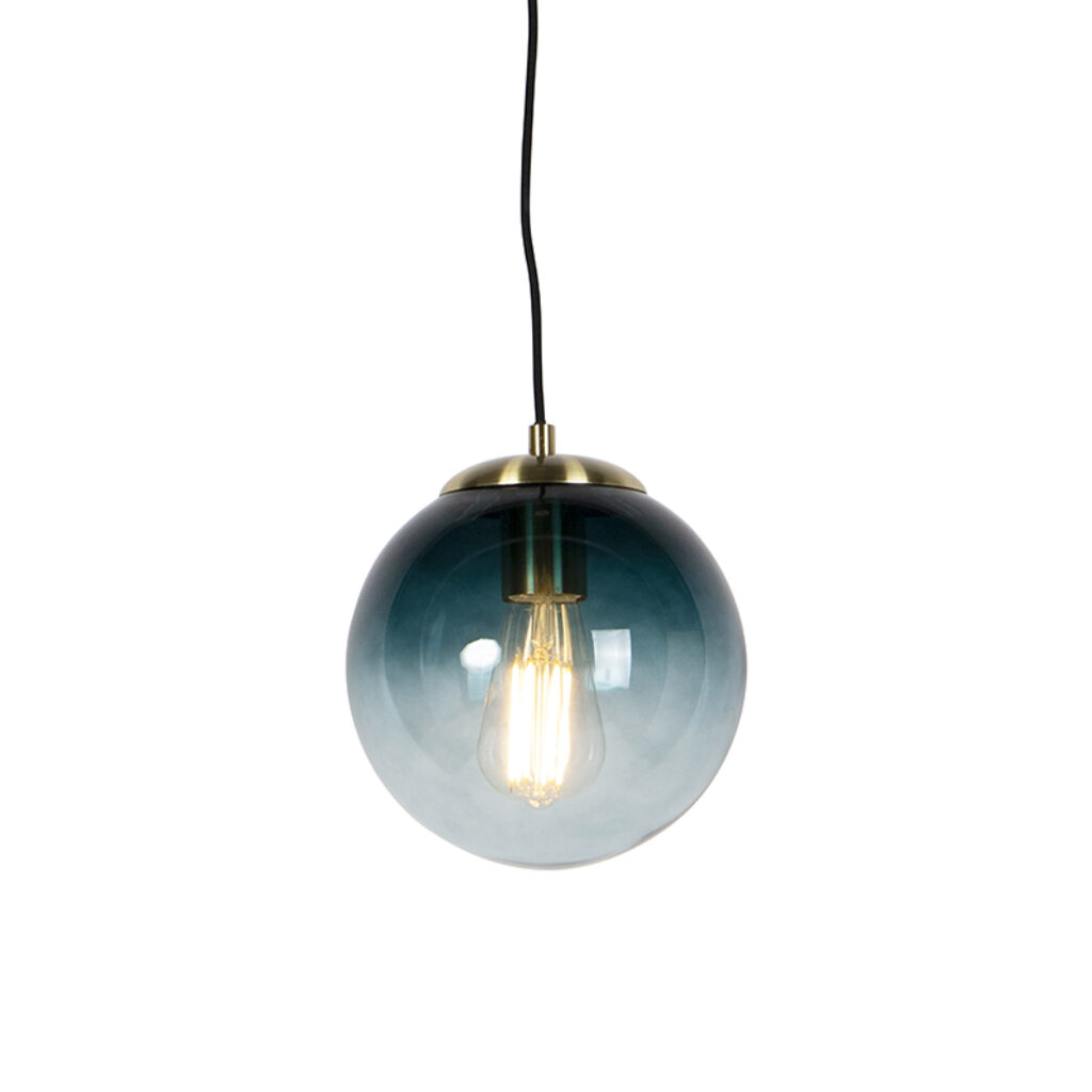 hanglampen Art deco hanglamp messing met oceaanblauw glas 20 cm Pallon GlasStaal Blauw De is een plaatje om te zien. combinatie van het en de oceaanblauwe kleur