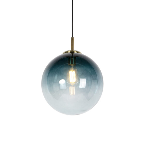 hanglampen Art Deco hanglamp messing met oceaanblauw glas 33 cm Pallon GlasStaal Blauw De is een plaatje om te zien. combinatie van het en de oceaanblauwe kleur